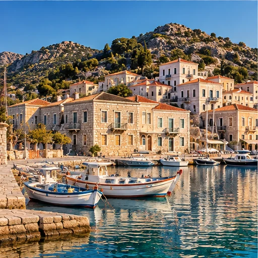 Greek Islands Without a Car: The Best Islands & How to Get Around Illustrated stone houses and boats in an island harbour