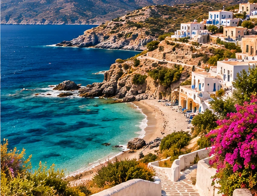 Greek Island Hopping From Athens Steps leading down toward the Aegean beside a traditional village