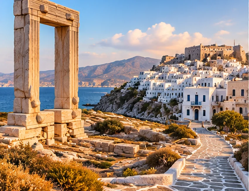 Greek Island Hopping From Athens Aegean architecture and coastal scenery in warm evening light