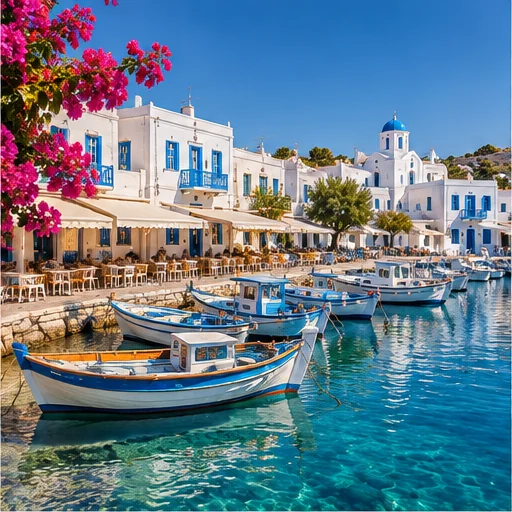 Greek Islands Without a Car: The Best Islands & How to Get Around Illustrated Cycladic fishing harbor with white buildings
