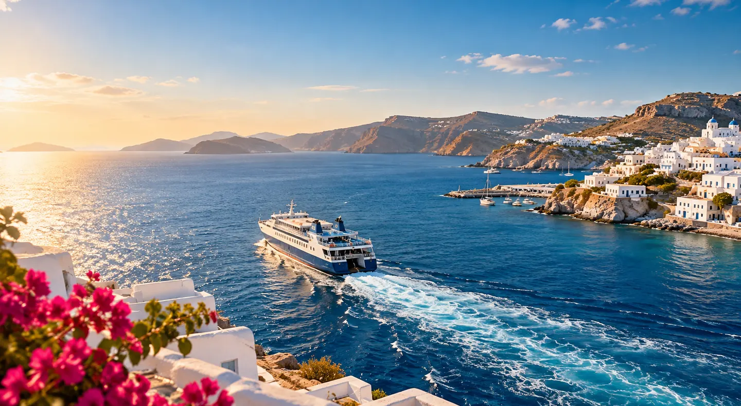 Coastal scenery, traditional buildings and blue Aegean water