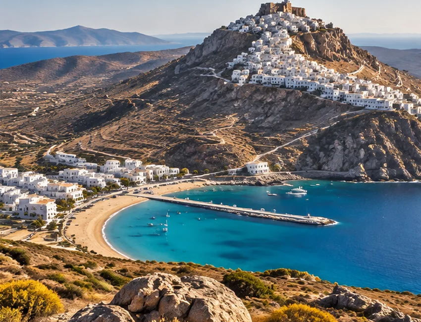 Greek Island Hopping From Athens A quiet sheltered beach and rugged Mediterranean coastline