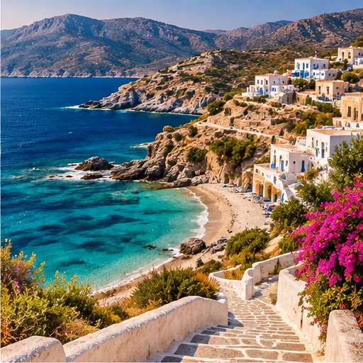 Greek Islands Without a Car: The Best Islands & How to Get Around Illustrated Greek island footpath overlooking turquoise cove